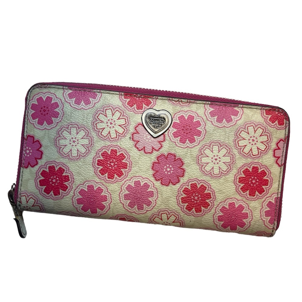 Vintage Coach Floral Print Accordion Zip Wallet F50672 White and Pink Wallet - Picture 3 of 12
